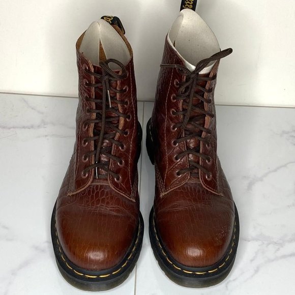 Dr. Martens CROC Pascal Dark Brown Vibrance Croco Leather Combat Boots 10 UK 43 - Picture 3 of 12